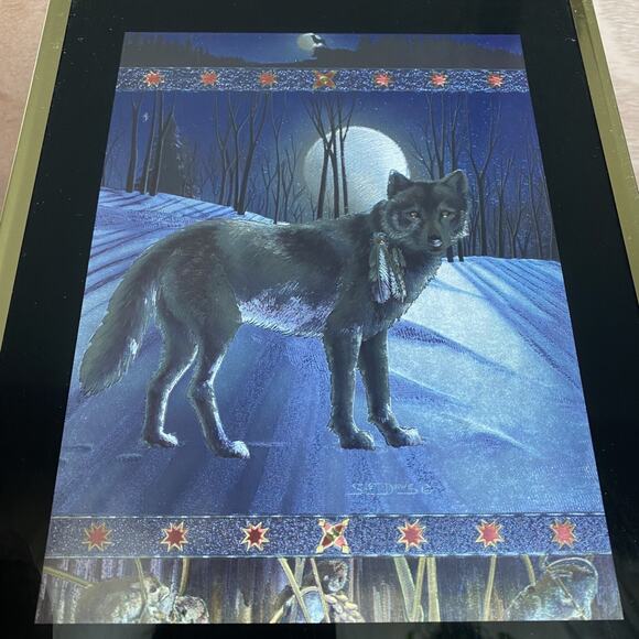 Wolf Feather Moon #4202 Lenticular Holographic Dufex Foil 8x10 Framed Art VTG - Picture 5 of 7